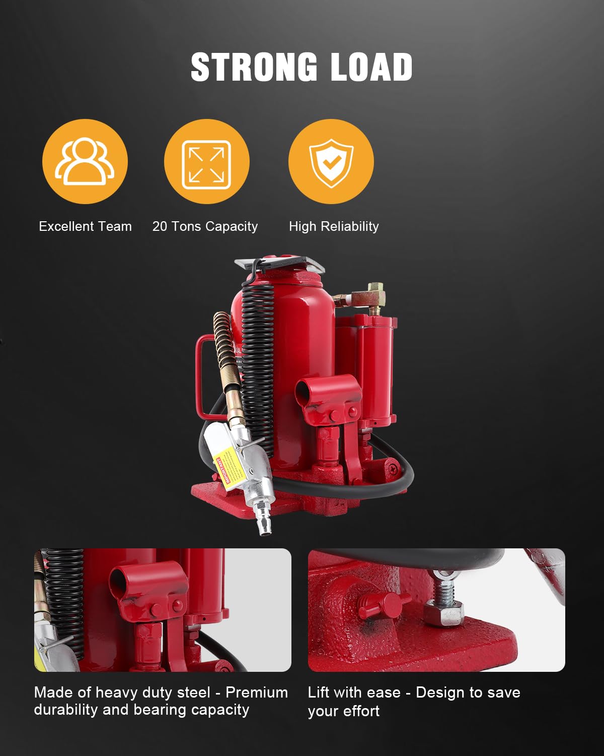 OCPTY 20 Ton Red Pneumatic Air Hydraulic Bottle Jack - Heavy Duty Car Lift for Trucks, SUVs, and Vehicle Repair Shops - Ideal for Auto Maintenance, Emergency Roadside Assistance, and Garage Use