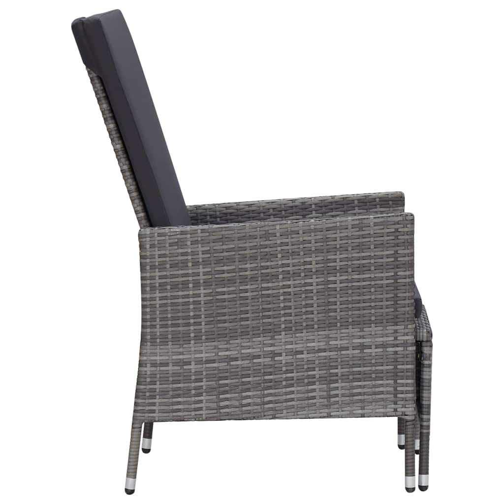 **SKM Reclining Patio Chair with Cushions - Gray Poly Rattan Outdoor Lounge Chair for Garden, Poolside, or Deck Relaxation**