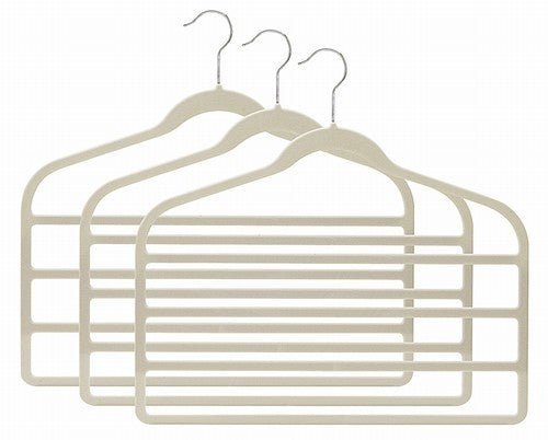 Slim Line Linen Multi Pant Hangers - Space Saving Closet Organizer for Pants, Skirts & Trousers | Off White | Perfect for Small Closets & Travel
