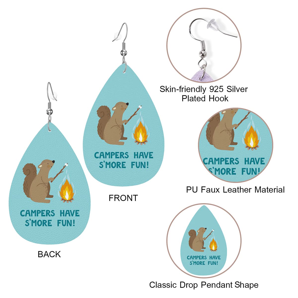 Zokola Squirrel Faux Leather Earrings for Women - Cute Animal Dangle Earrings with Marshmallow Campfire Design, Fashion Jewelry Gift for Friends | Perfect for Casual Wear, Parties & Outdoor Adventures