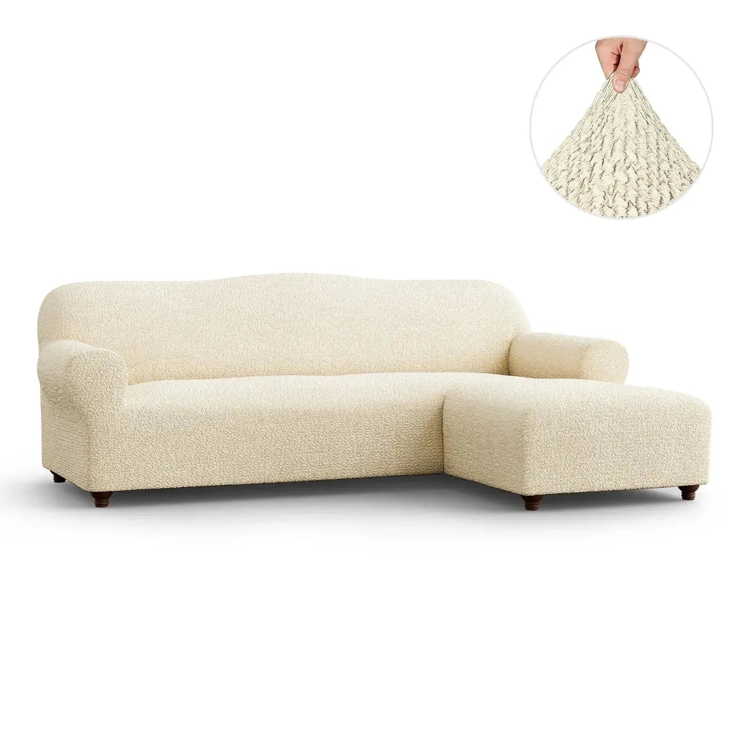 L Shaped Sofa Slipcover with Right Chaise - Mille Righe Collection Stretchable Furniture Protector for Living Room, Family Room & Home Theater