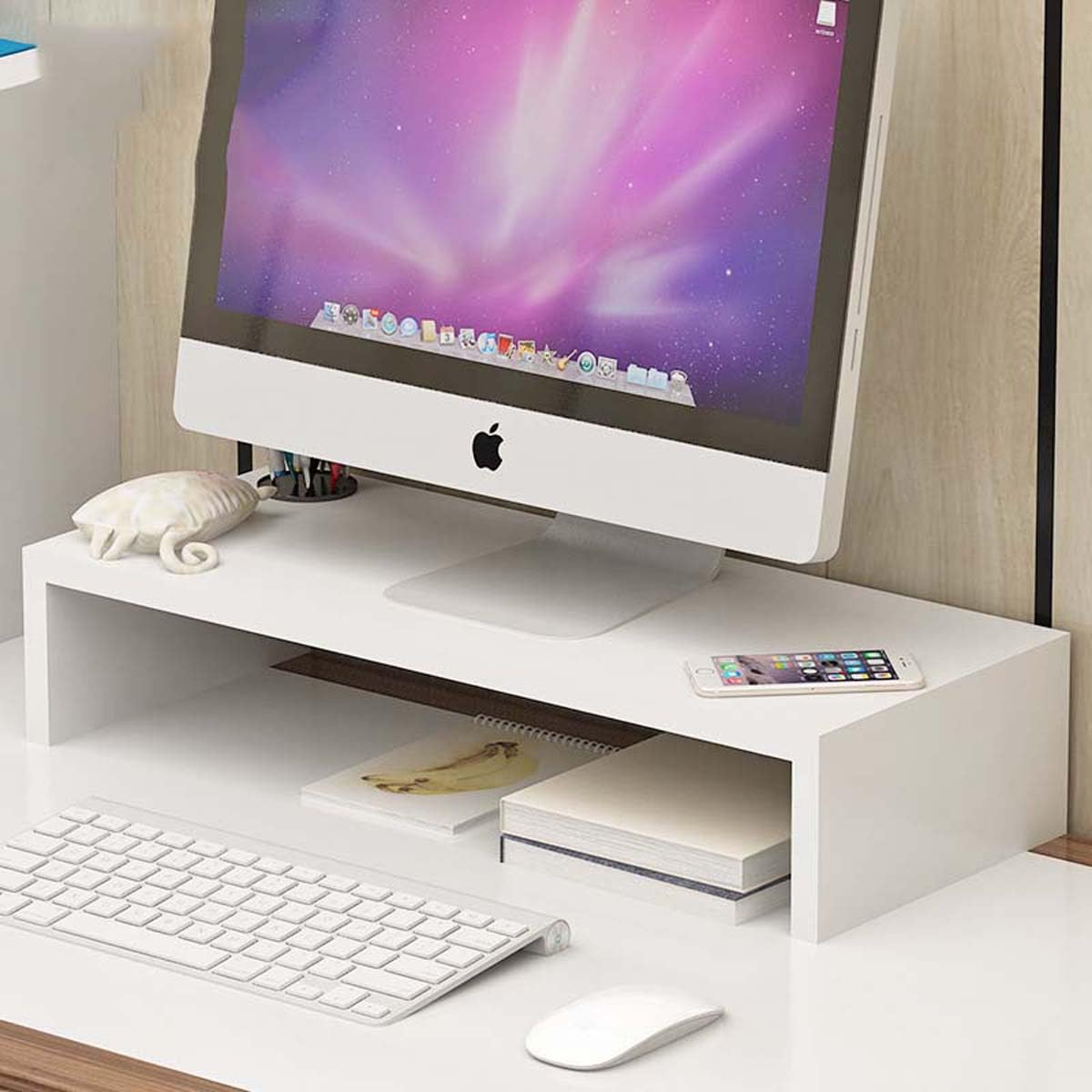 Ergonomic Wood Monitor Stand Riser for Computer & Laptop - 19.6 Inch Home Office Desk Organizer for iMac, PC, Printer - Perfect for Workspace Organization & Improved Posture