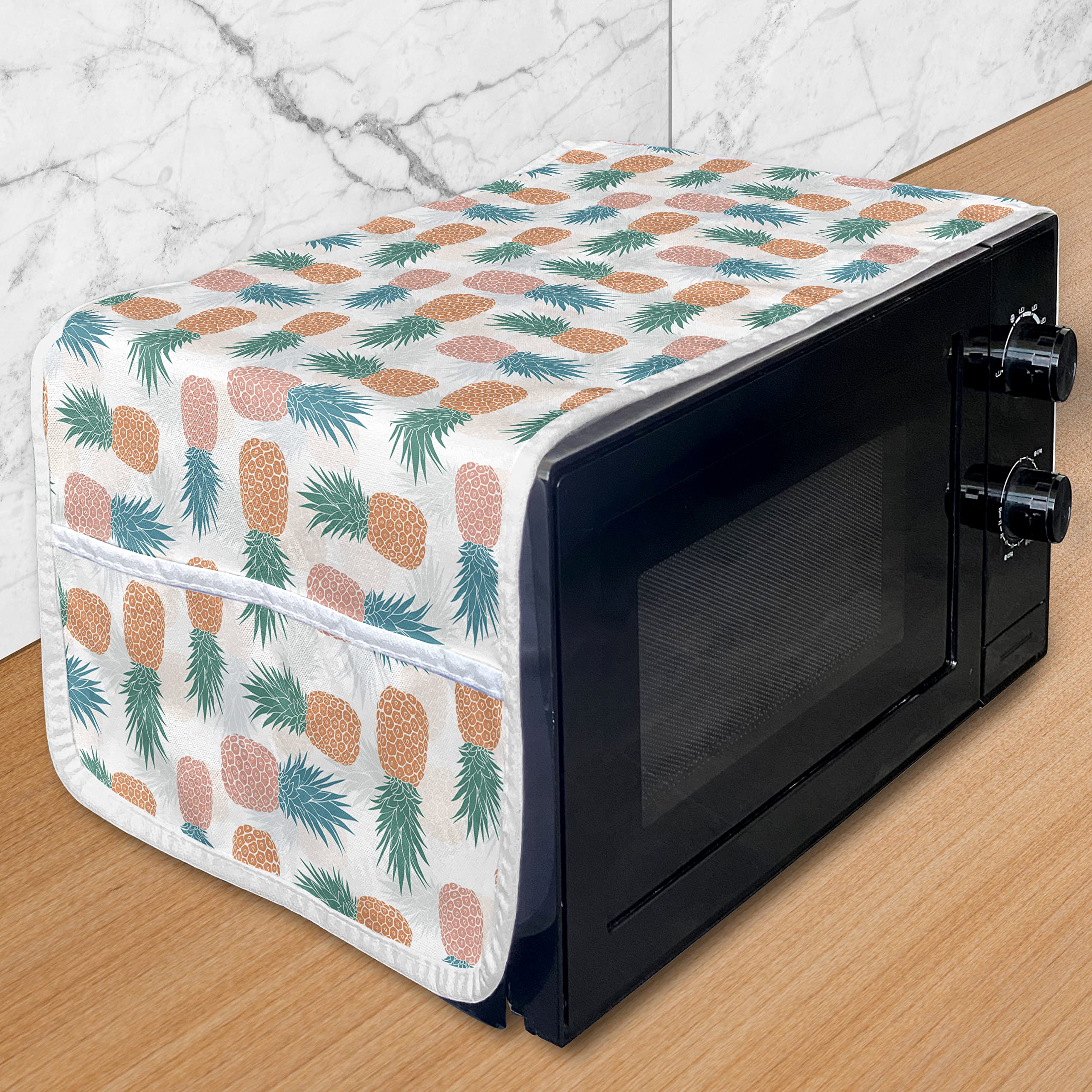 Ambesonne Pineapple Microwave Cover - Tropical Fruit Pattern, Waterproof Kitchen Organizer with Pockets, 36