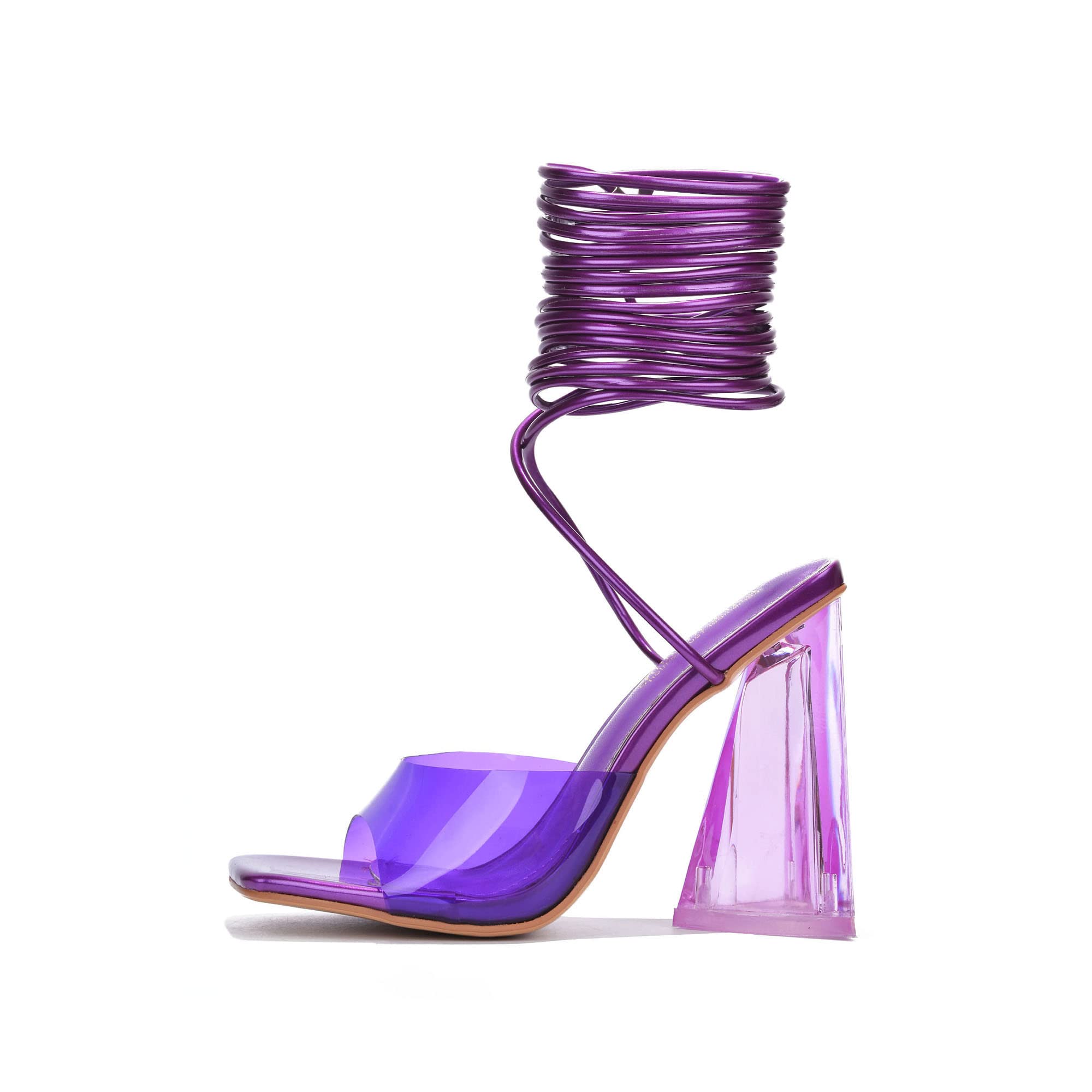 Cape Robbin Women's Sexy Chunky High Heels - Transparent Lace Up Square Open Toe Platform Shoes for Party, Night Out & Special Occasions