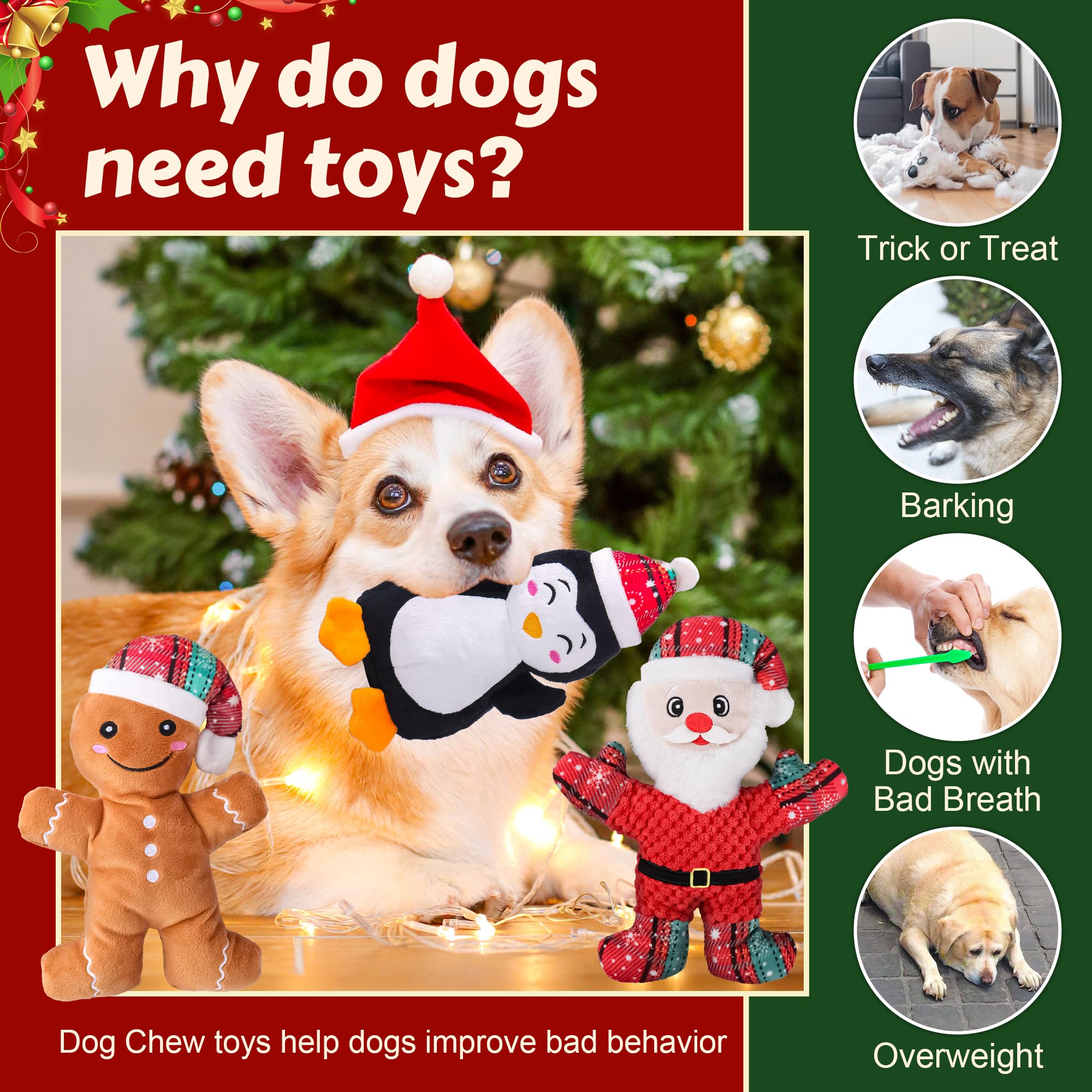 Durable Squeaky Dog Toys 3-Pack with Rope for Teeth Cleaning - Interactive Cotton Plush Chew Toys for Small & Large Dogs | Perfect for Playtime, Training & Dental Care