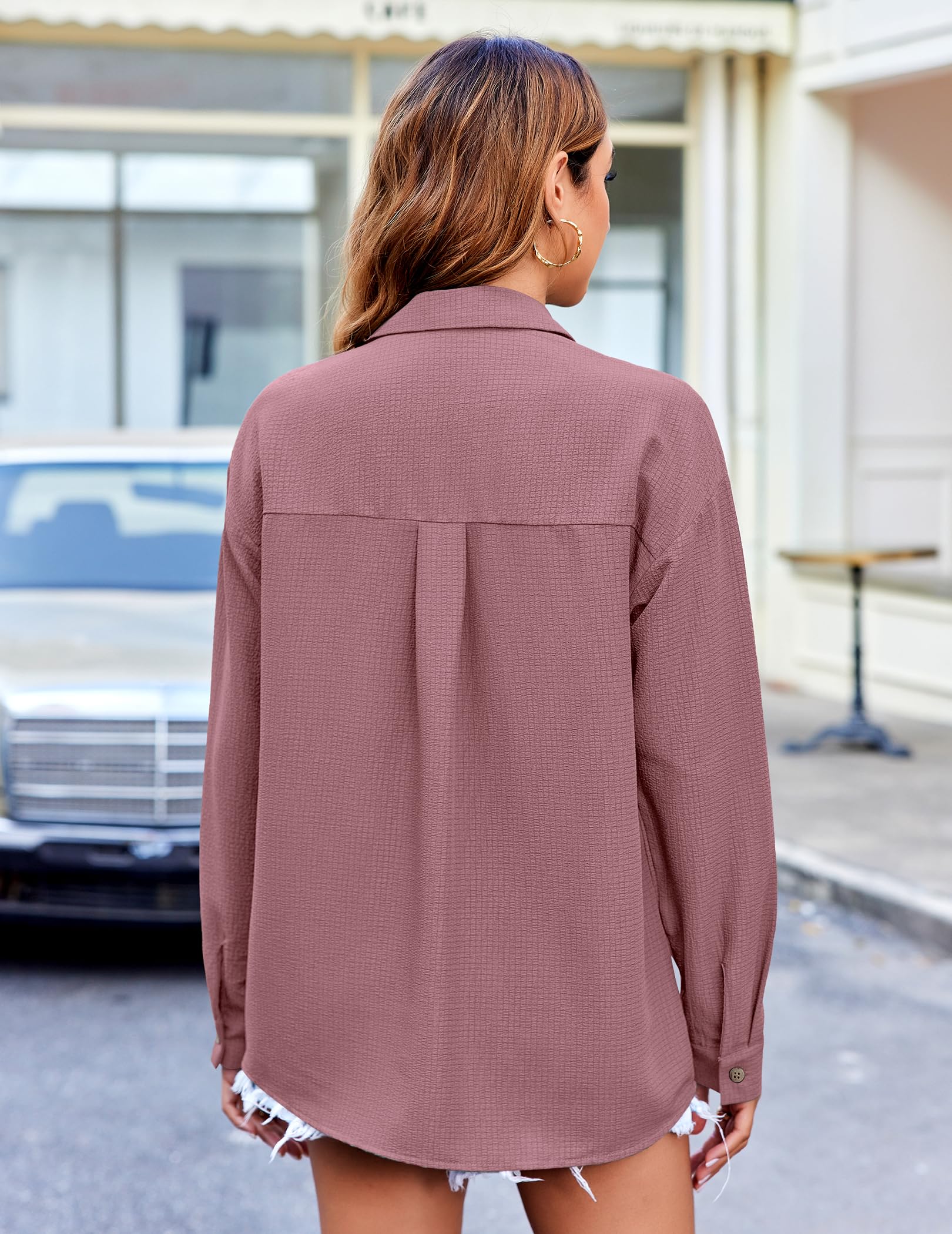 Hotouch Women's Long Sleeve Button Down Shirts - Oversized Collar Drop Shoulder Work Tops, Textured Loose Blouse (Sizes S-XXXL) | Perfect for Office, Casual Wear & Layering Outfits
