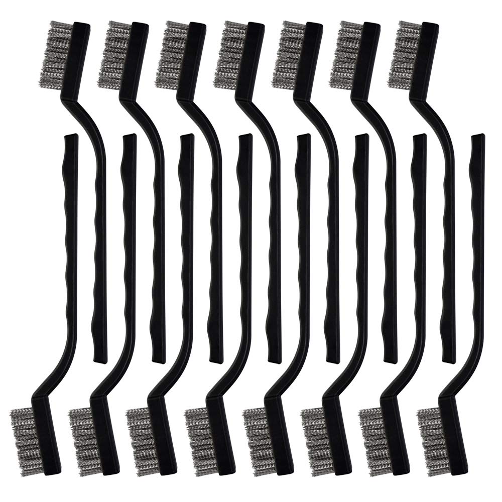 15 Pcs Mini Stainless Steel Wire Brush Set - Heavy Duty Rust & Welding Slag Remover, Curved Handle Scratch Brushes for Metal, Wood, Auto Parts Cleaning (Great for DIY, Workshop & Home Maintenance)