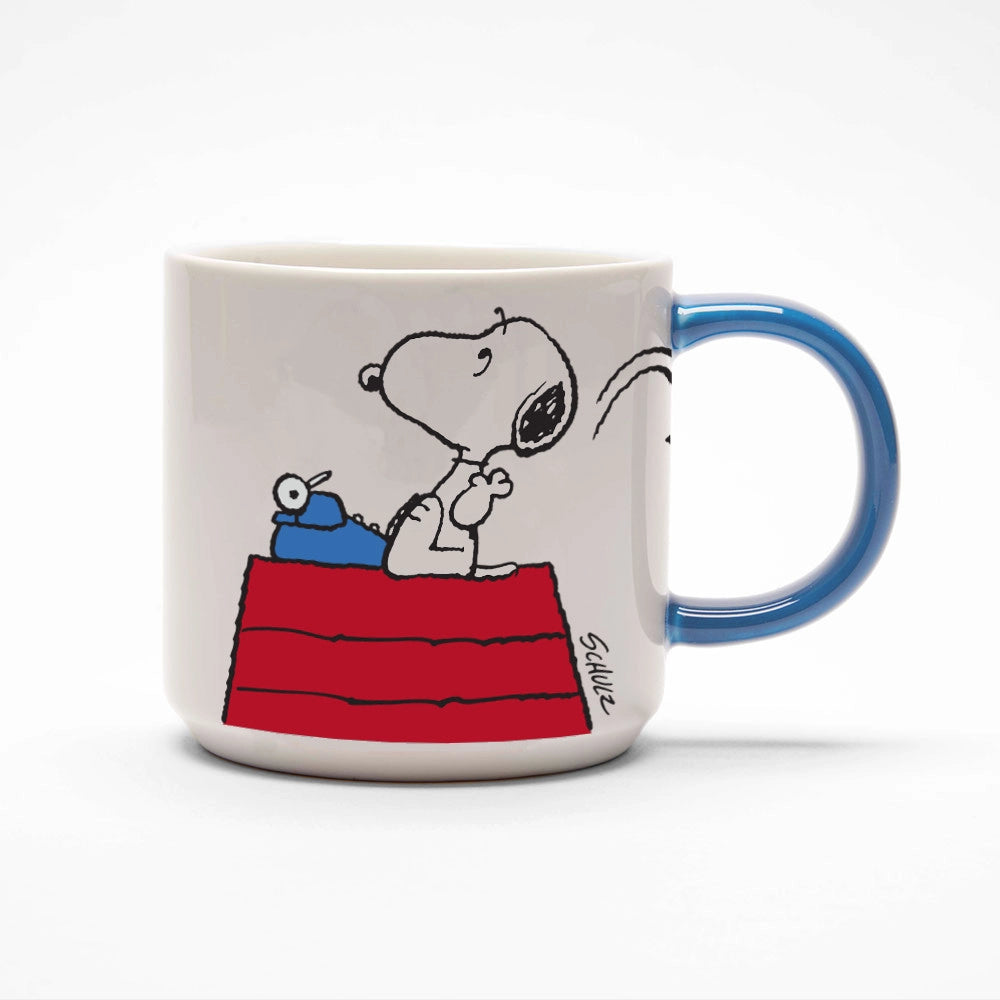 Official Peanuts® Snoopy 'Genius at Work' Ceramic Coffee Mug - Funny Gift for Writers, Creatives & Graduates | Blue Handle Tea Cup | Perfect for Office, Home & Gifts