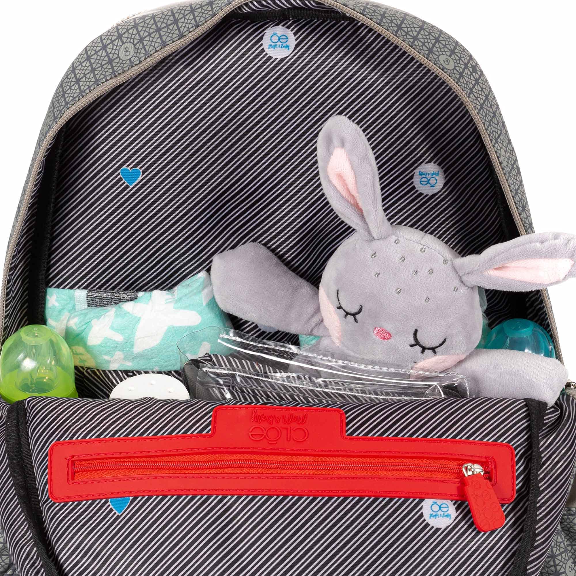 Cloe Mom & Baby Monogram Diaper Backpack - Stylish Gray Diaper Bag for Travel, Daycare & On-the-Go Parents | Large Capacity, Insulated Pockets & Durable Design