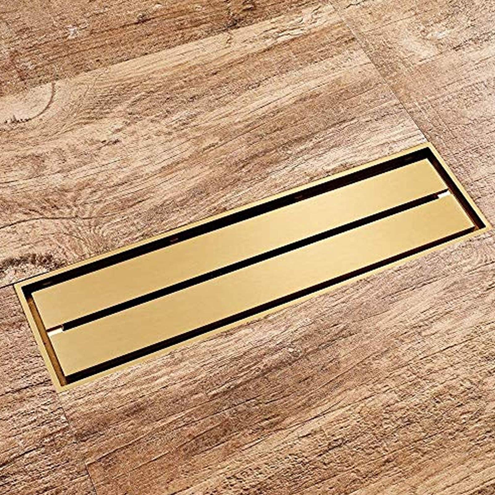 Premium Linear Shower Drain - 11.8 x 3.2 Inch Brass Rectangle Floor Drain with Removable Cover | Hidden Gold Finish | Durable Bathroom Waste Drain for Modern Showers & Wet Rooms