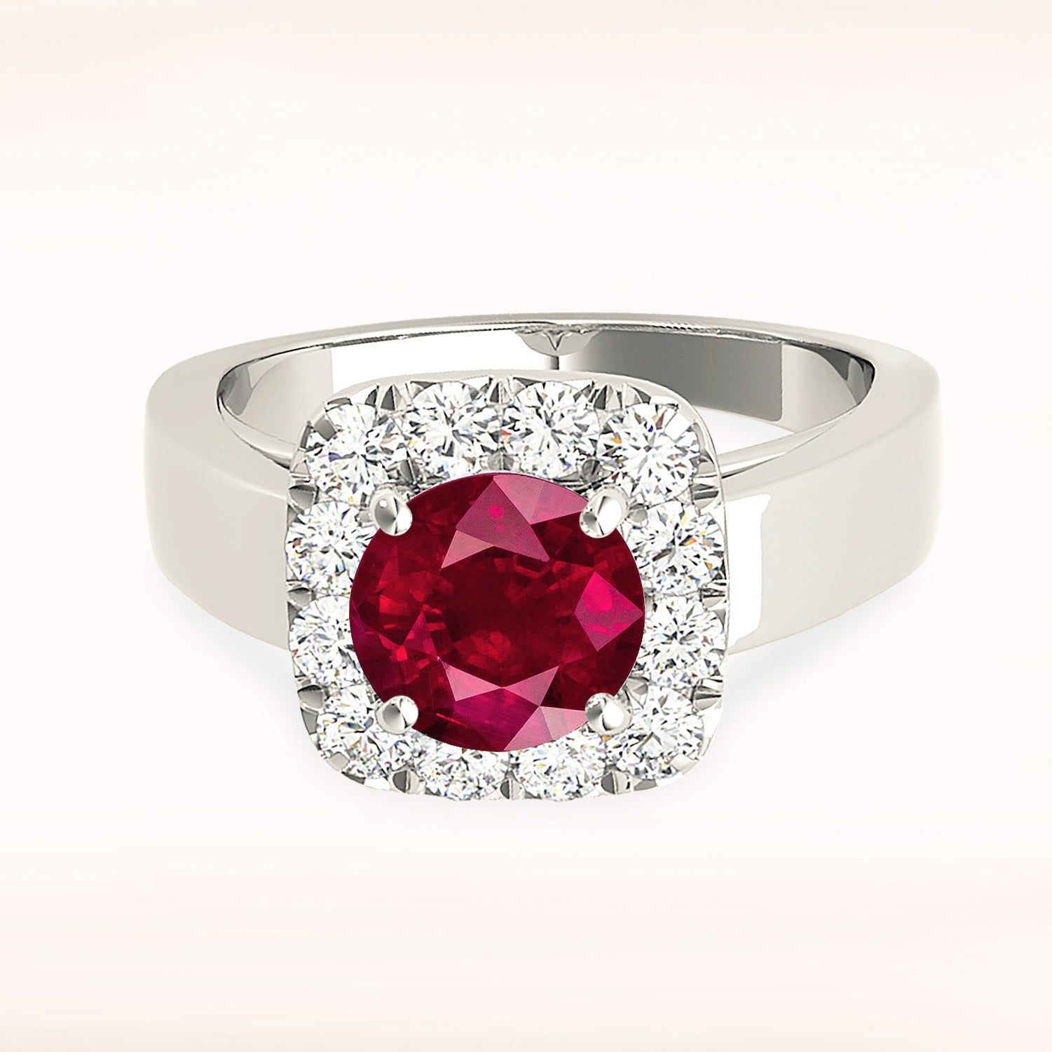 2.35 Carat Genuine Ruby Ring with Cushion Halo & 14K Solid Gold Band - Elegant Engagement, Wedding, Anniversary Gift for Women