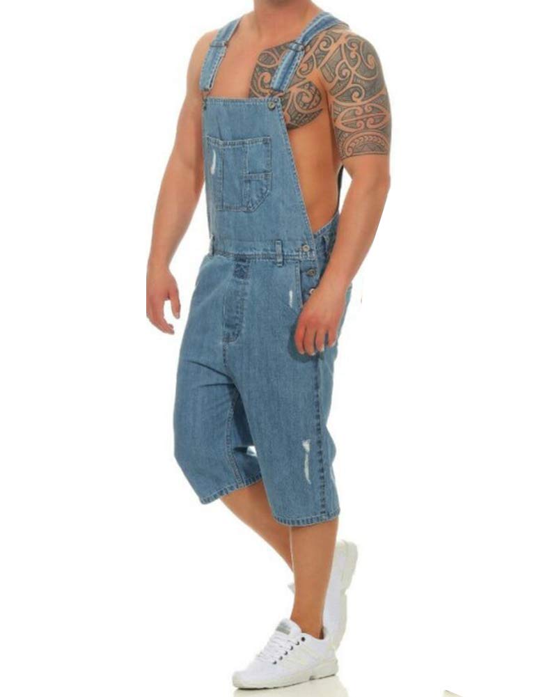 AnyuA Men's Denim Bib Overalls - Dungaree Shorts with Adjustable Straps & Multiple Pockets | Comfortable Jeans Trousers for Casual Wear, Work, Outdoor Activities & Summer Fashion