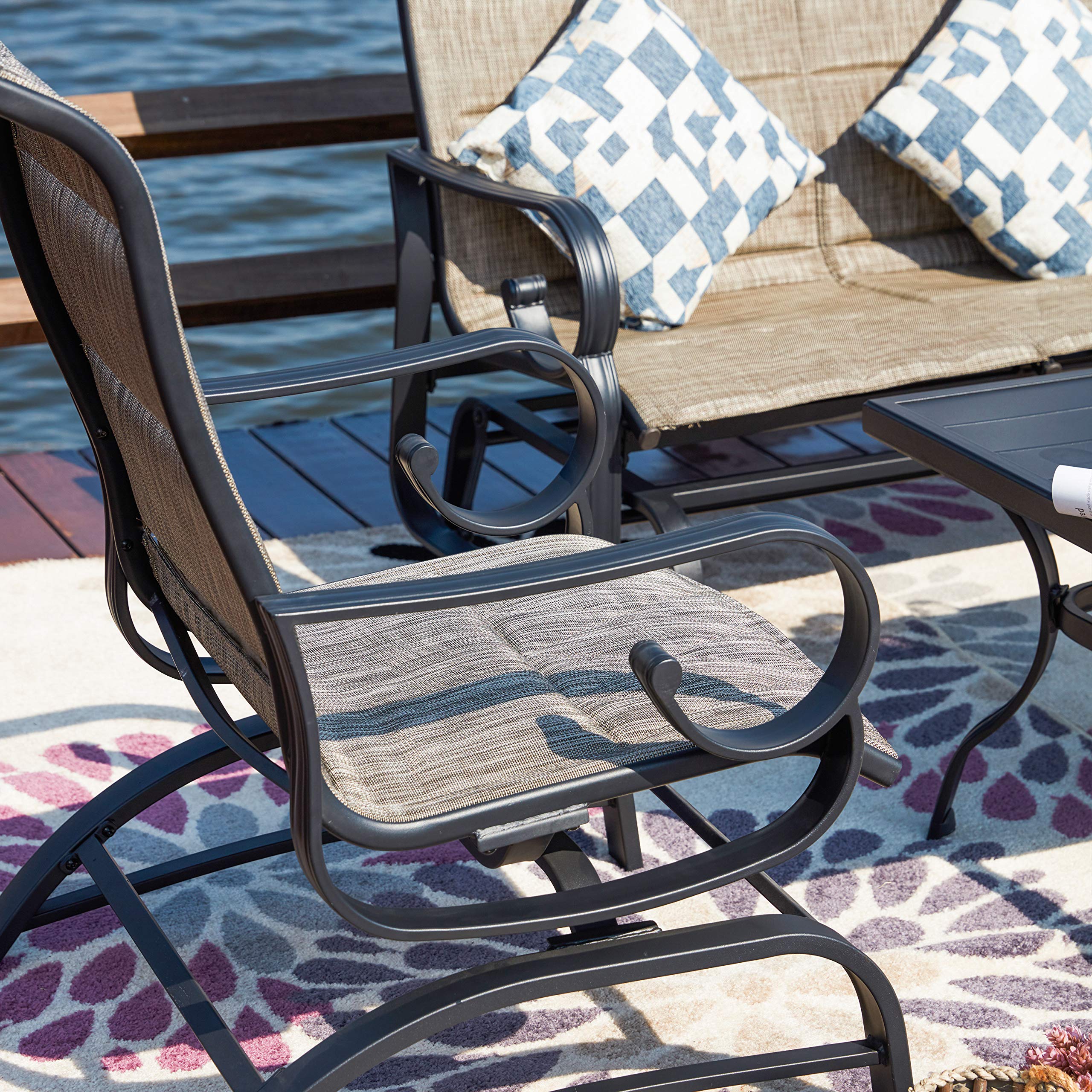 LOKATSE HOME 4-Piece Outdoor Patio Furniture Set - Metal Loveseat Glider, Single Chair & Coffee Table in Gray - Perfect for Garden, Backyard, Deck and Poolside Relaxation