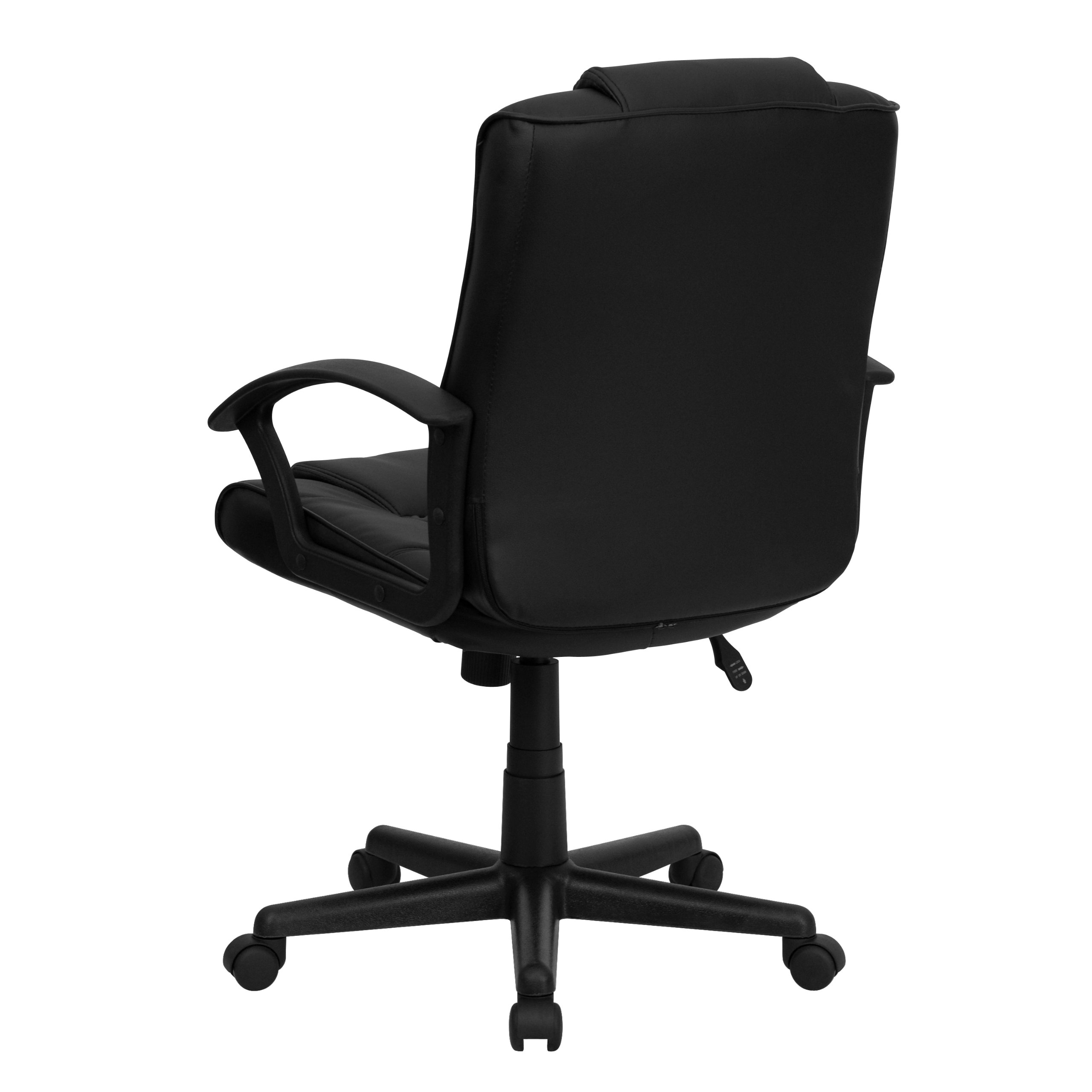 Black LeatherSoft Mid-Back Swivel Office Chair with Ripple Design & Accent Stitching - Ergonomic Task Chair for Home Office, Gaming & Workspace Comfort