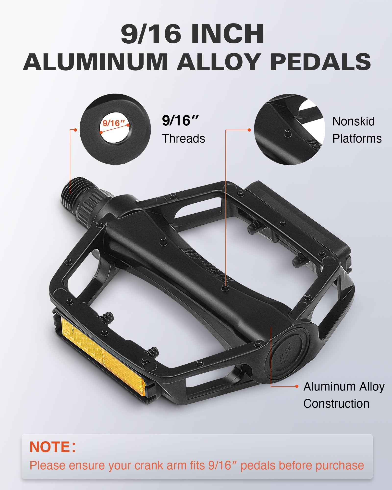 VIRIBUS 9/16 Inch Bike Pedals - Lightweight Aluminum Alloy/PP Bicycle Pedals with Non-Slip Platforms & Reflectors, Waterproof BMX Pedals for Road Bikes, Mountain Bikes, Tricycles, Electric Bikes & Kids Bikes - Perfect for Commuting, Off-Roading & Family Cycling
