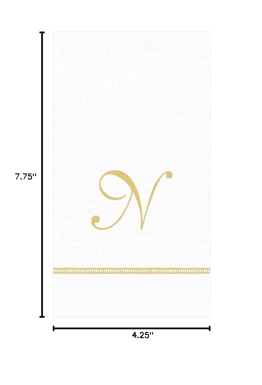 Caspari Hemstitch Script Paper Guest Towels - Letter N Monogram, Set of 60 Elegant Cocktail Napkins for Weddings, Parties & Bridal Showers