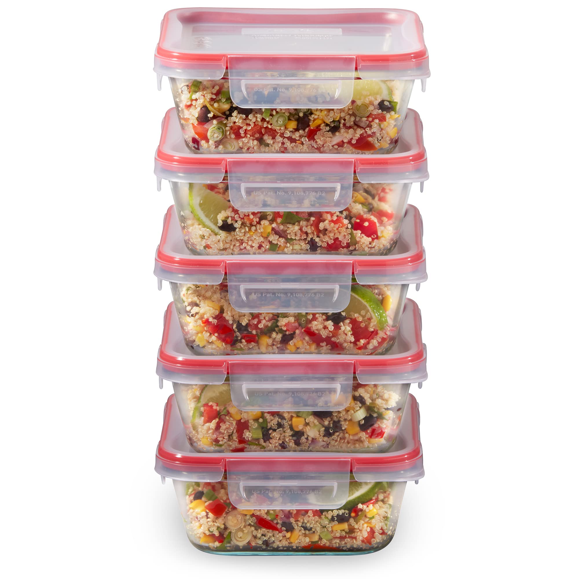 Pyrex Freshlock 5-Pack (4-Cup) Glass Food Storage Containers Set - Airtight & Leakproof Locking Lids - Freezer, Dishwasher & Microwave Safe - Perfect for Meal Prep, Leftovers & Food Storage