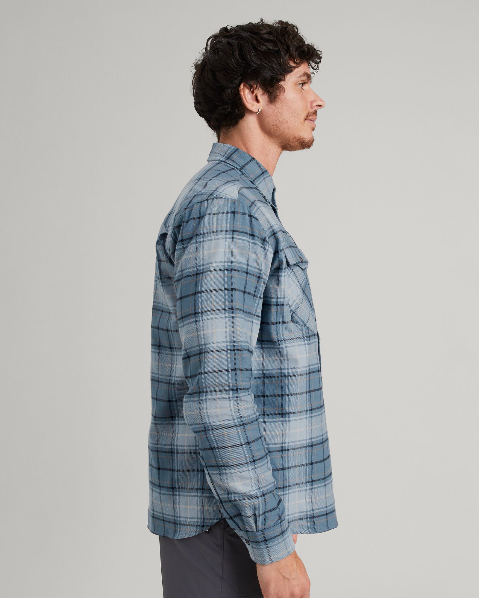 Men's Carrillon HF Long Sleeve Shirt - Ripple/Meteor Check Plaid Flannel - Comfortable Casual Button Down for Work, Outdoor & Fall Fashion