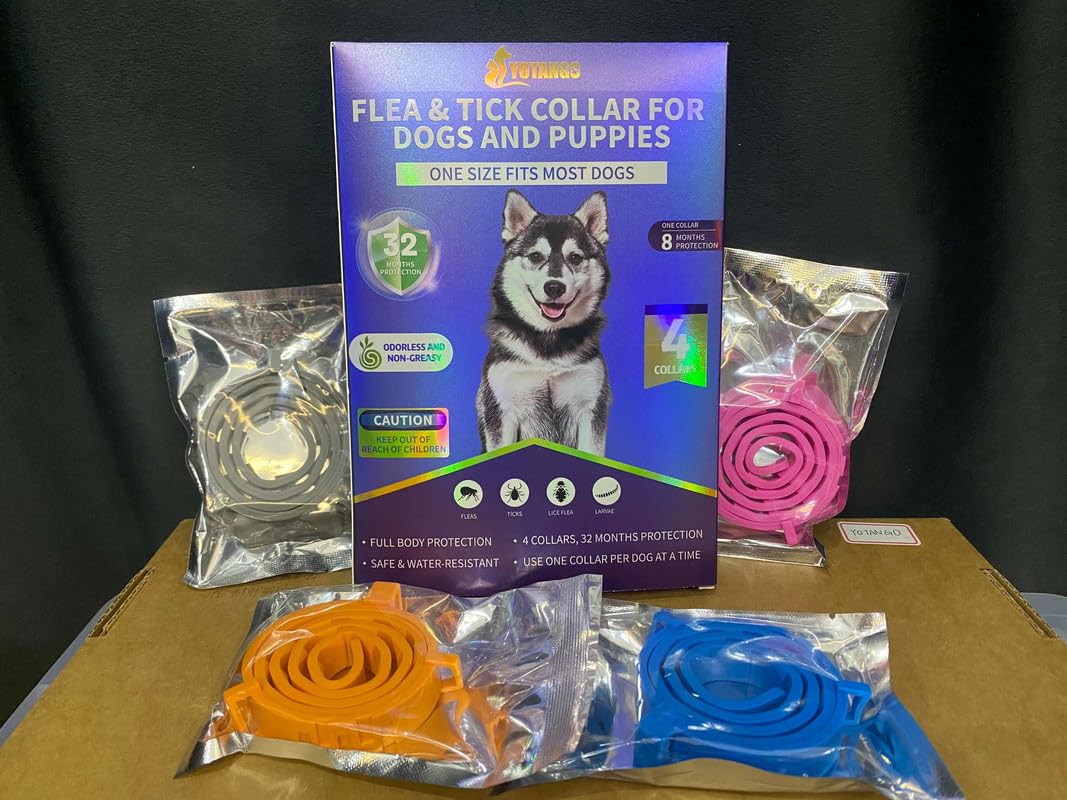 4 Pack Flea and Tick Collar for Dogs - 8 Month Protection, Adjustable & Waterproof Flea Collar for Dogs & Puppies, Flea & Tick Prevention Treatment (Pink, Black, Orange, Gray) - Perfect for Outdoor Adventures, Hiking, and Daily Walks