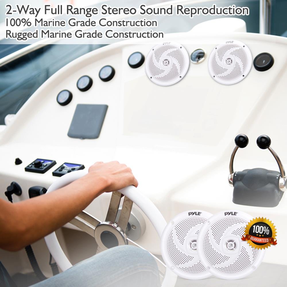 Pyle Marine Speakers - 5.25 Inch 2-Way Waterproof Weather Resistant Outdoor Stereo Sound System with 180W Power, Slim Low Profile Design - 1 Pair (White) - Perfect for Boats, Pools, and Patios
