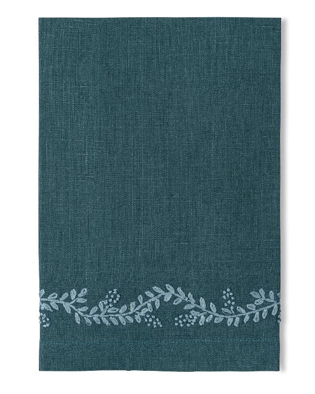 Embroidered Vine Linen Cocktail Napkins Set of 4 - Elegant Drink Coasters for Parties, Weddings & Home Decor