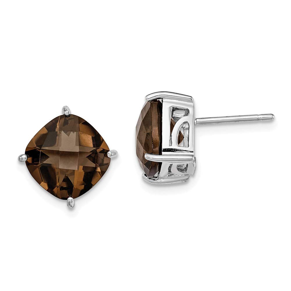 925 Sterling Silver Smoky Quartz Stud Earrings - 13mm Brown Chocolate Gemstone Jewelry for Women, Gift for Her, Birthday, Anniversary, Wedding, Party & Everyday Wear