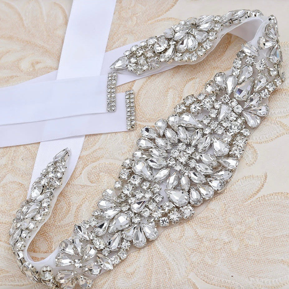 Lilian Silver Crystal Bridal Belt - Elegant Wedding Sash for Bride, Bridesmaids & Prom - Perfect for Weddings, Formal Events & Special Occasions