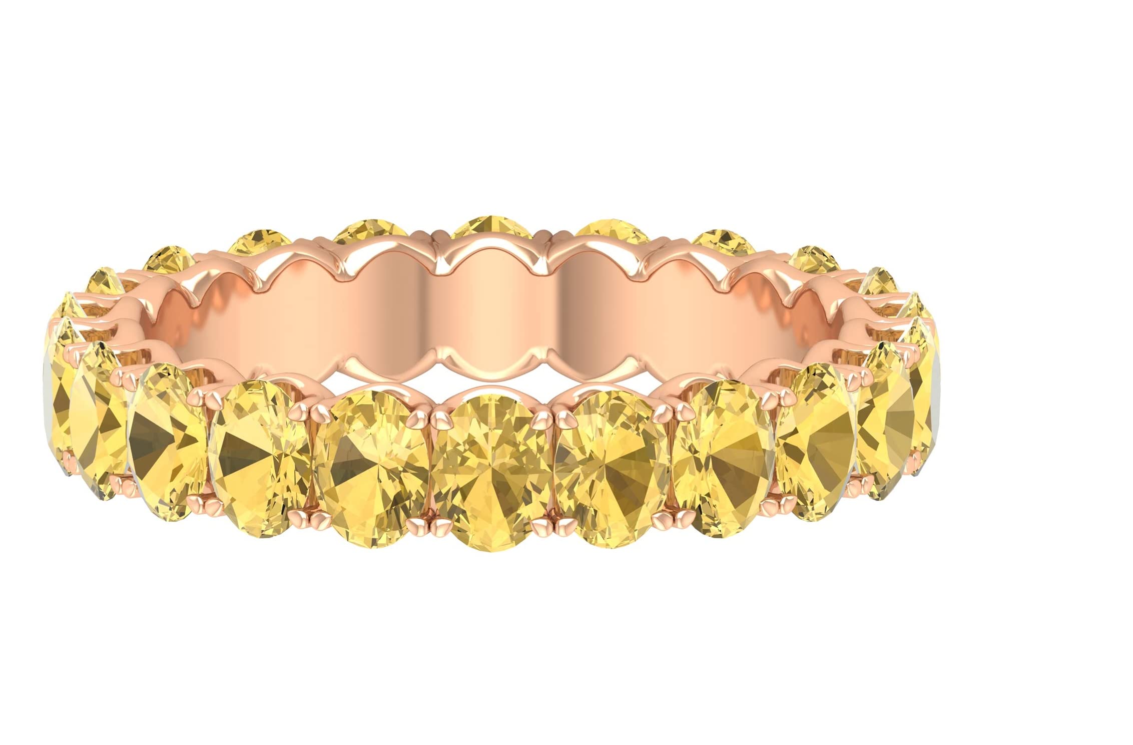 14K Solid Gold Oval Cut Citrine Eternity Ring for Women - Genuine Yellow Citrine November Birthstone Jewelry, Perfect for Anniversaries, Weddings & Special Occasions