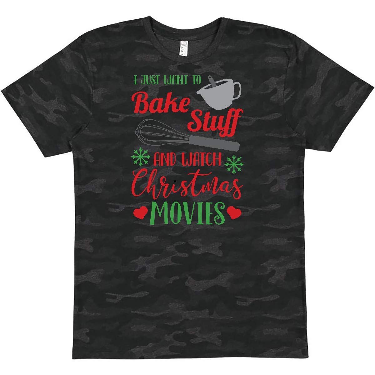 Inktastic 'I Just Want to Bake Stuff and Watch Christmas Movies' Funny Holiday T-Shirt - Perfect for Christmas Baking, Movie Nights & Festive Gifts