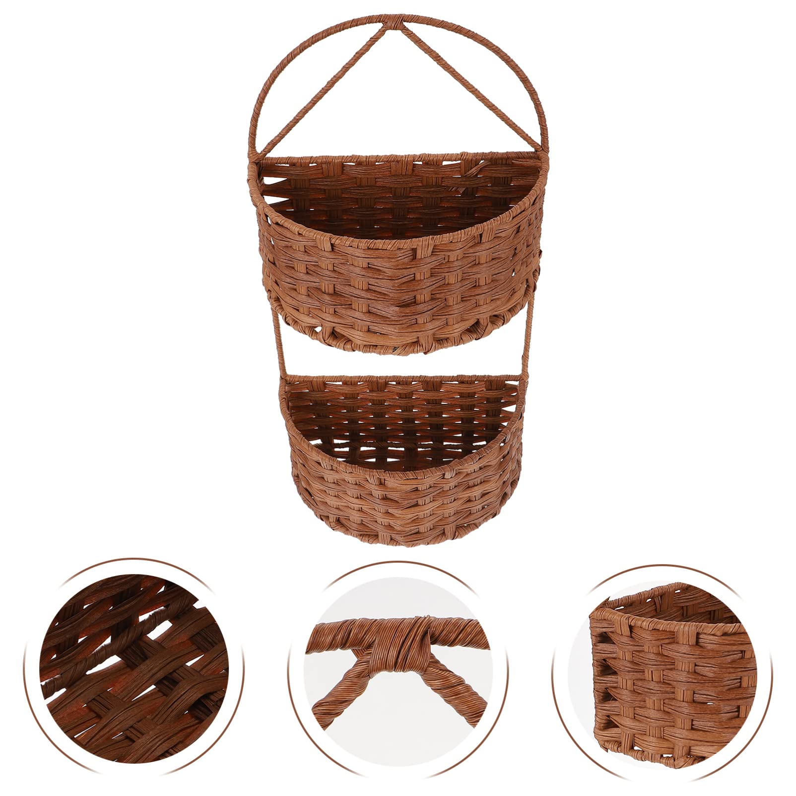 VOSAREA 2-Tier Wall Hanging Basket - Rattan Woven Storage Organizer for Sundries, Home Decor & Wall Decor | Perfect for Bathroom, Kitchen, Bedroom Organization & Farmhouse Style Decorating