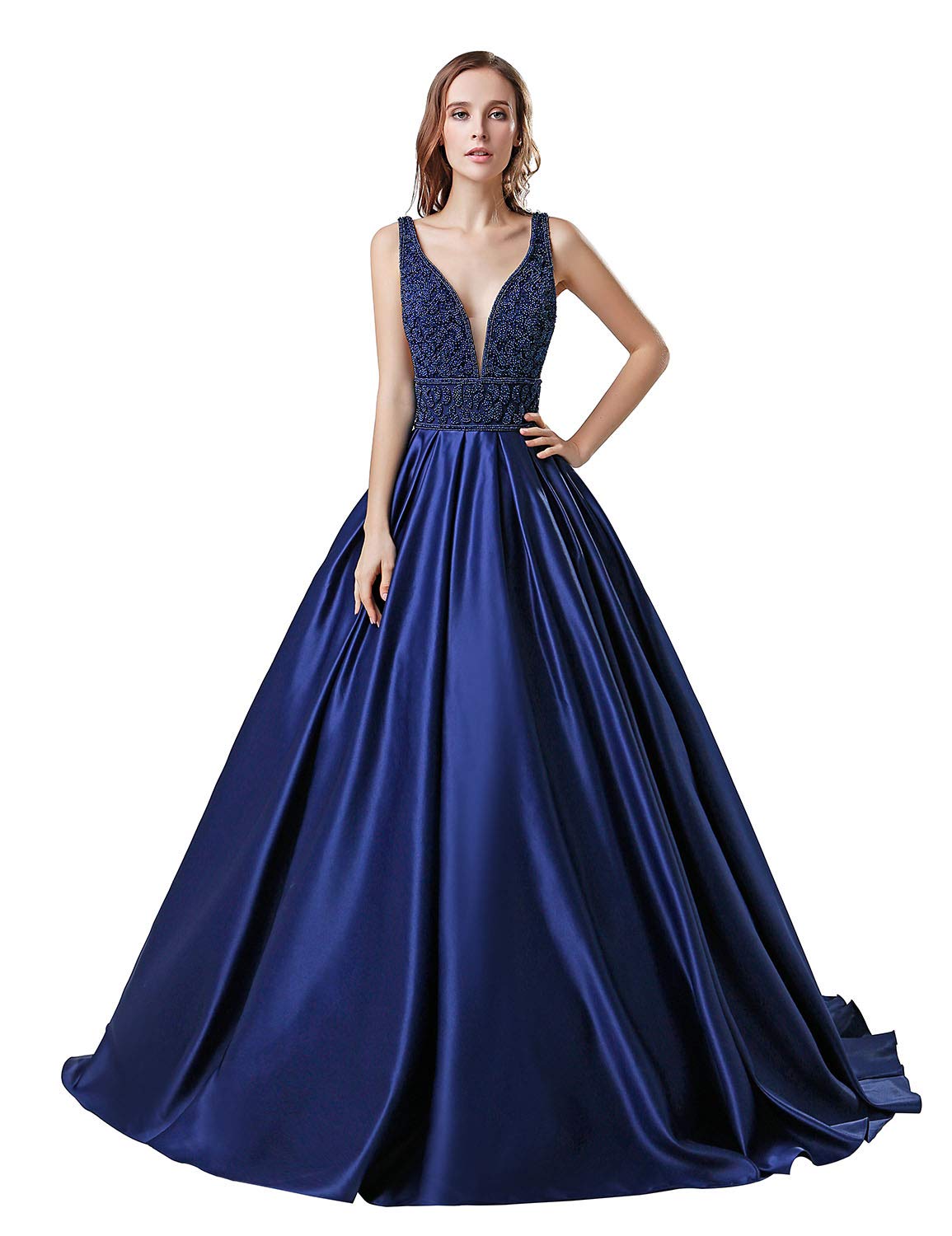 Sarahbridal Women's Prom Evening Dresses Long Beaded Pearls Wedding Party Ball Gowns for Homecoming, Quinceañera, Bridesmaid & Formal Events