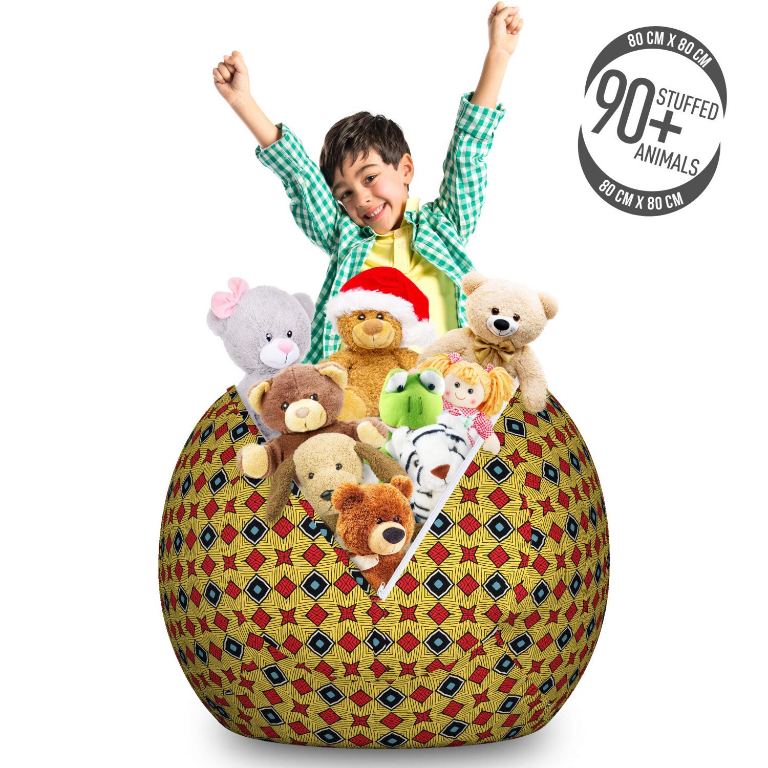 Ambesonne Abstract Geometric Toy Storage Bag Chair - Large Washable Stuffed Animal Organizer with Retro Streaks & Details - Perfect for Kids' Room, Playroom & Nursery Organization (Multicolor)