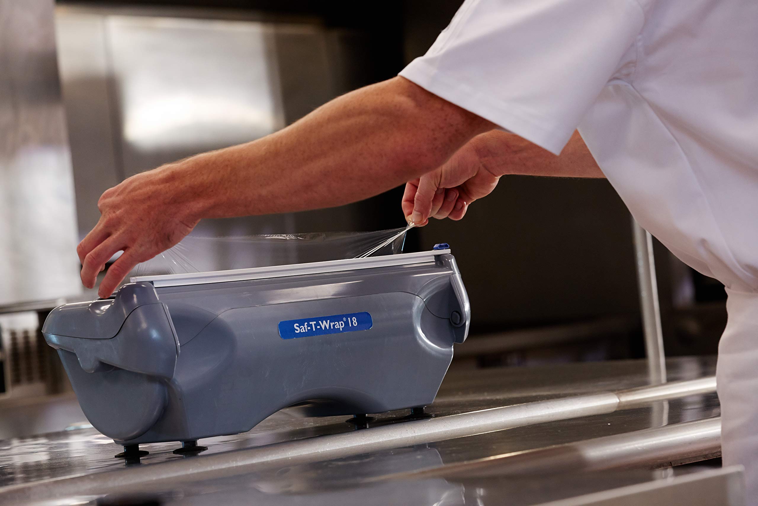 San Jamar Saf-T-Wrap 18-Inch Commercial Plastic Wrap & Foil Dispenser - Heavy Duty for Restaurants, Bakeries & Kitchens - Gray Plastic - Perfect for Food Prep, Storage & Catering Services