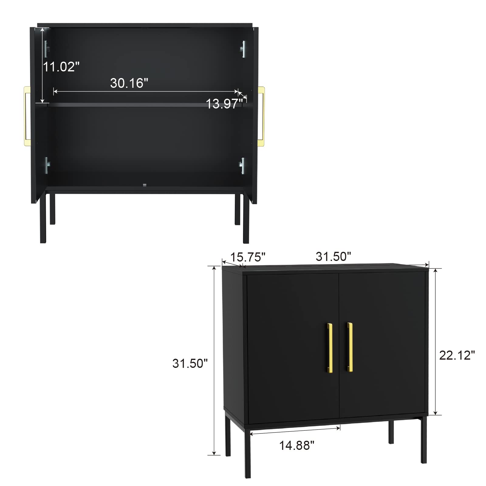 JOZZBY Modern Wooden Buffet Cabinet with Storage - 2-Door Free Standing Sideboard with Adjustable Shelves, Black Accent Cabinet for Living Room, Kitchen, Hallway - Perfect for Dining Room Storage, Entryway Organization & Home Decor