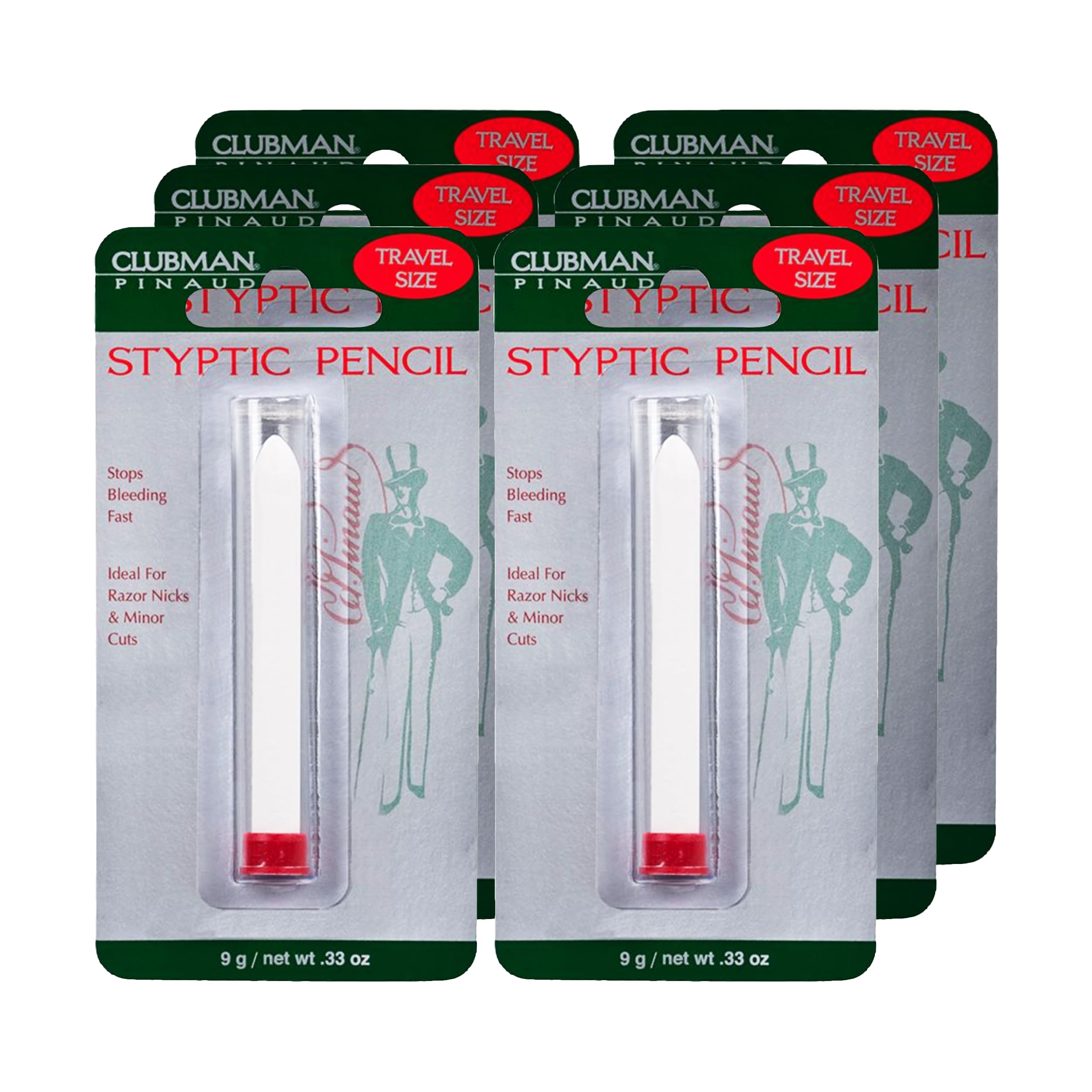 Clubman Pinaud Styptic Pencil for Shaving Cuts - Travel Size 0.33 Oz (Pack of 6) | Fast Nick & Cut Healing | Perfect for Travel, Gym Bags & First Aid Kits