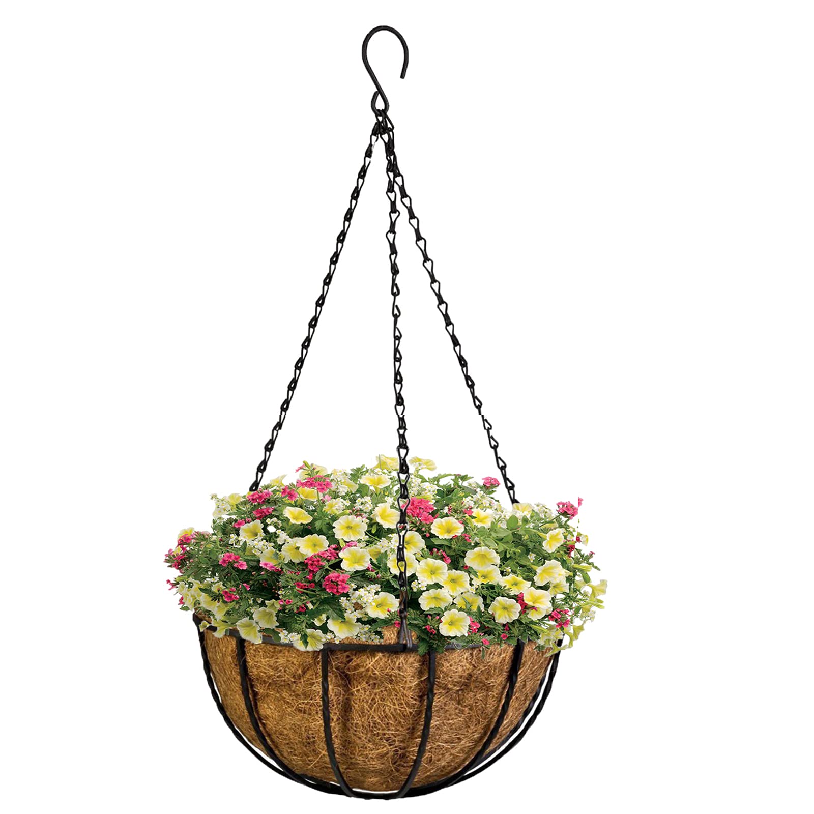 Kingbuy 12 Inch Metal Hanging Basket with Coconut Liner - Wire Planter for Indoor/Outdoor Plants, Flowers & Herbs - Perfect for Patio, Garden, Balcony & Home Decor