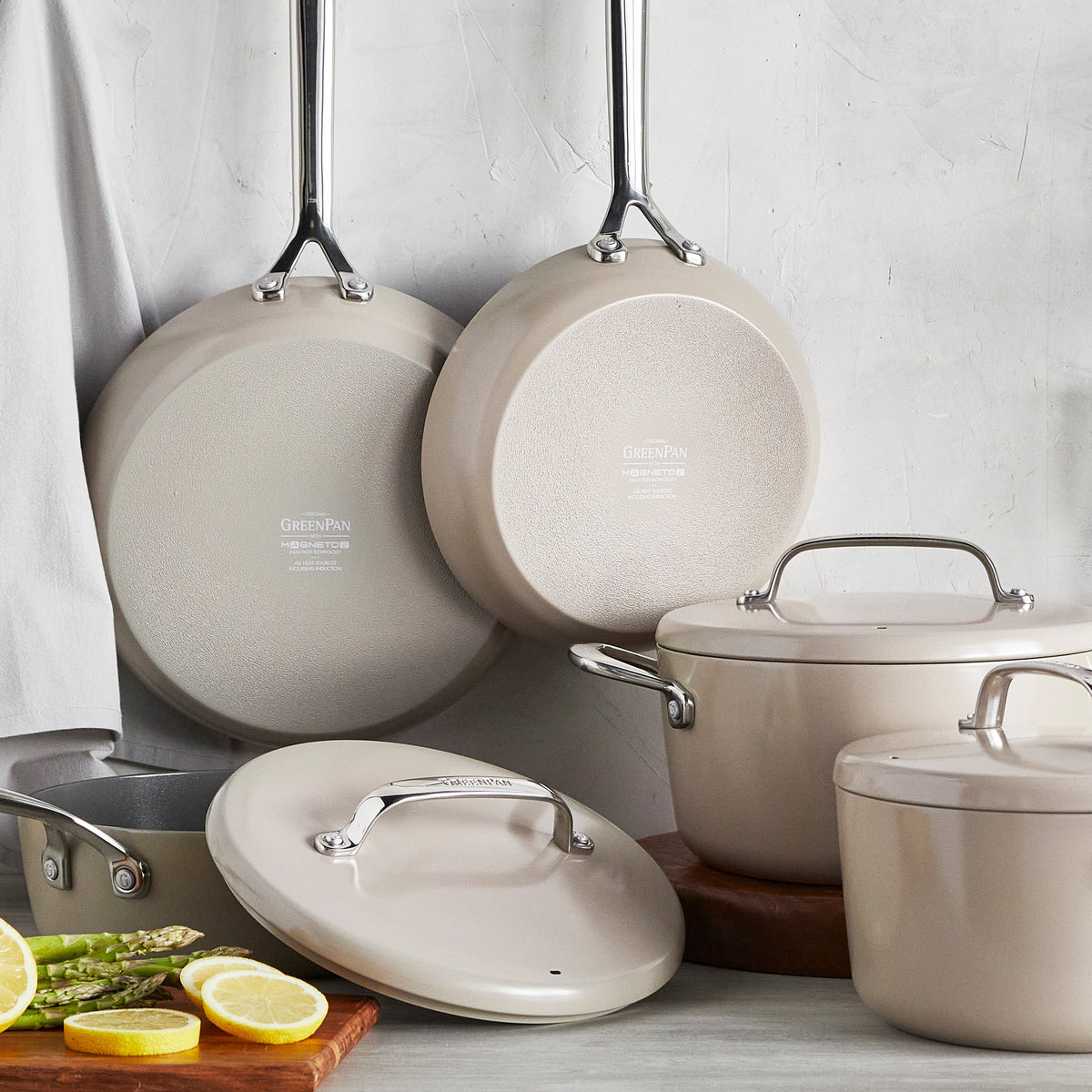 GP5 Colors Ceramic Nonstick 11-Piece Cookware Set with Mirror Handles | Taupe | Healthy Cooking for Family, Baking & Frying | Dishwasher Safe