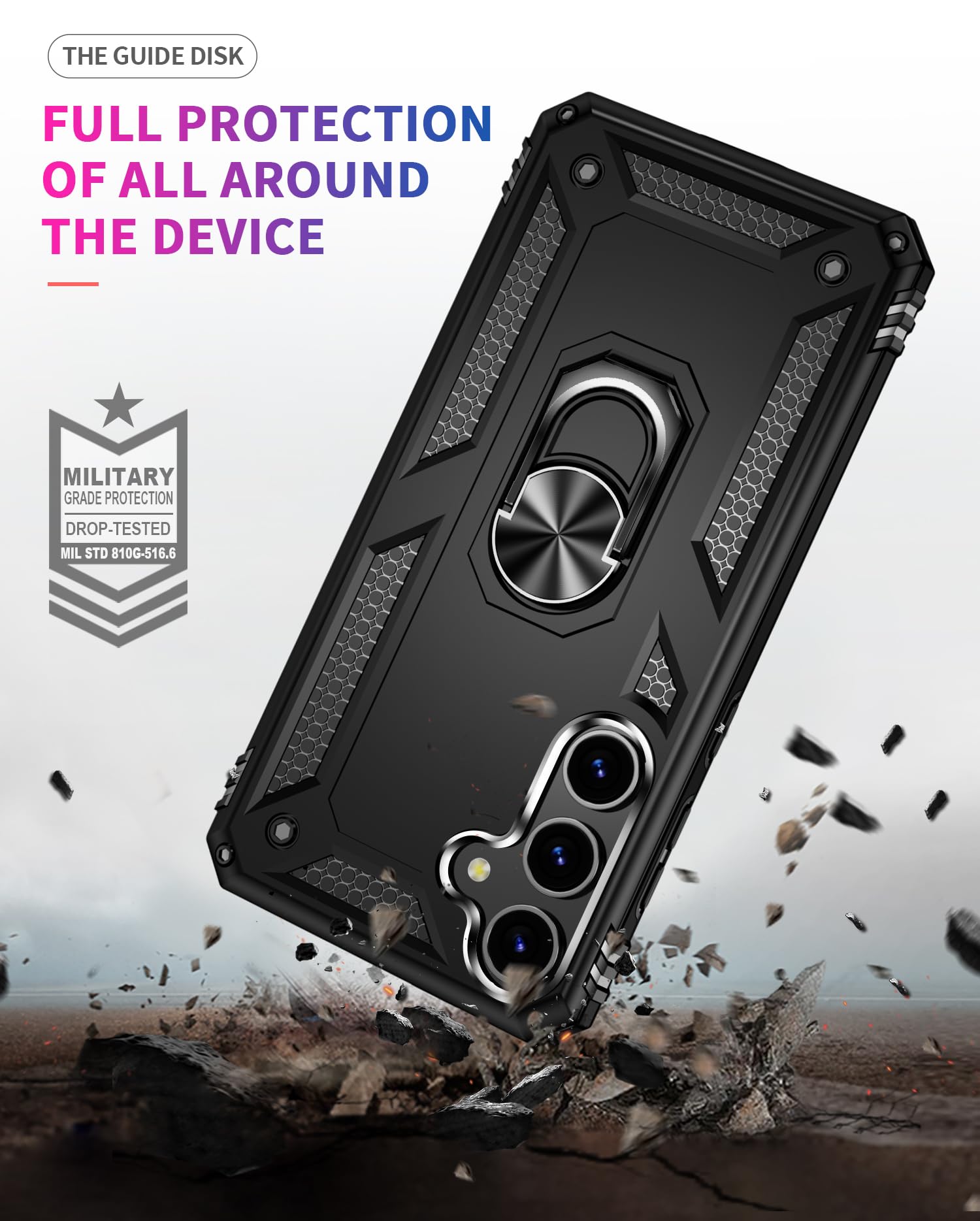 Shockproof Magnetic Phone Case for Samsung Galaxy S24/S24+/S24 Ultra 5G with Ring Stand & Kickstand - Protective Cover for Everyday Use, Work & Travel (Black)
