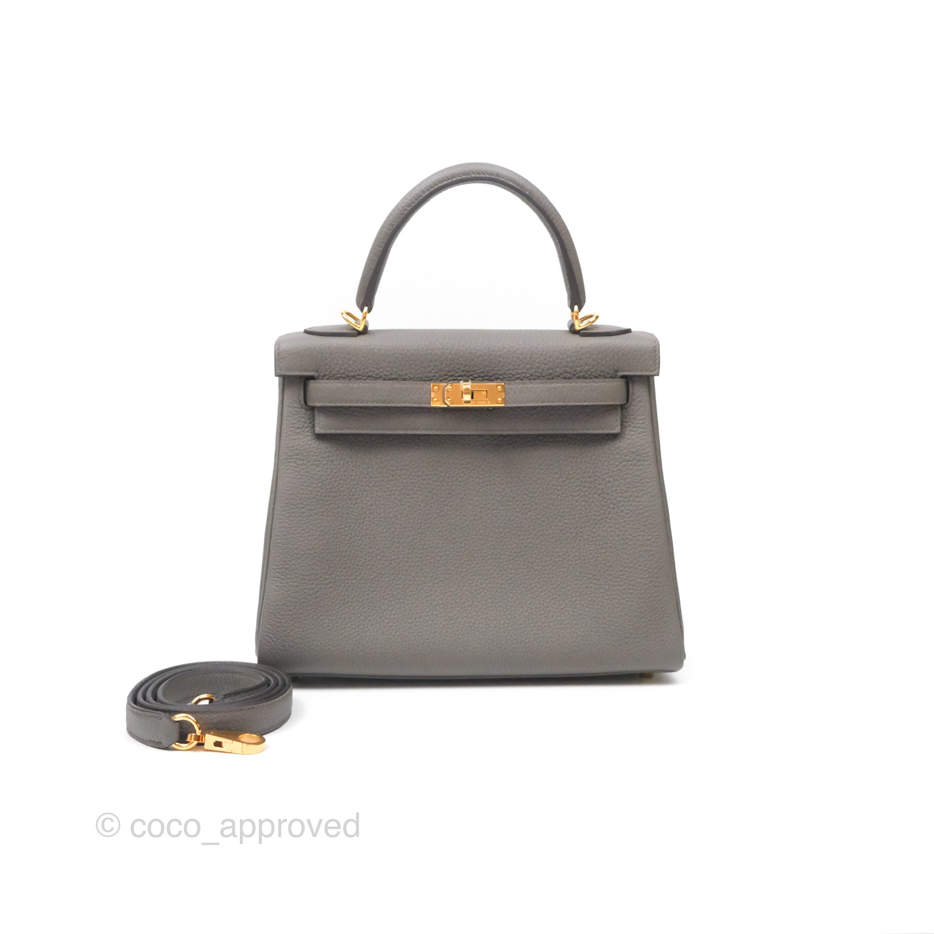 Authentic Hermès Kelly 25 Retourne Bag in Gris Etain (8F) Togo Leather with Gold Hardware - Luxury Handbag for Women | Perfect for Work, Travel & Special Occasions