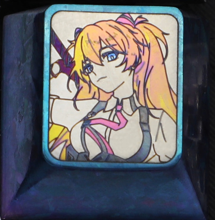 Premium EVA Asuka 1U Color Titanium Alloy Engraved Keycaps - Custom Mechanical Keyboard Keycaps for Gaming & Typing (Perfect for Anime Fans & PC Enthusiasts)