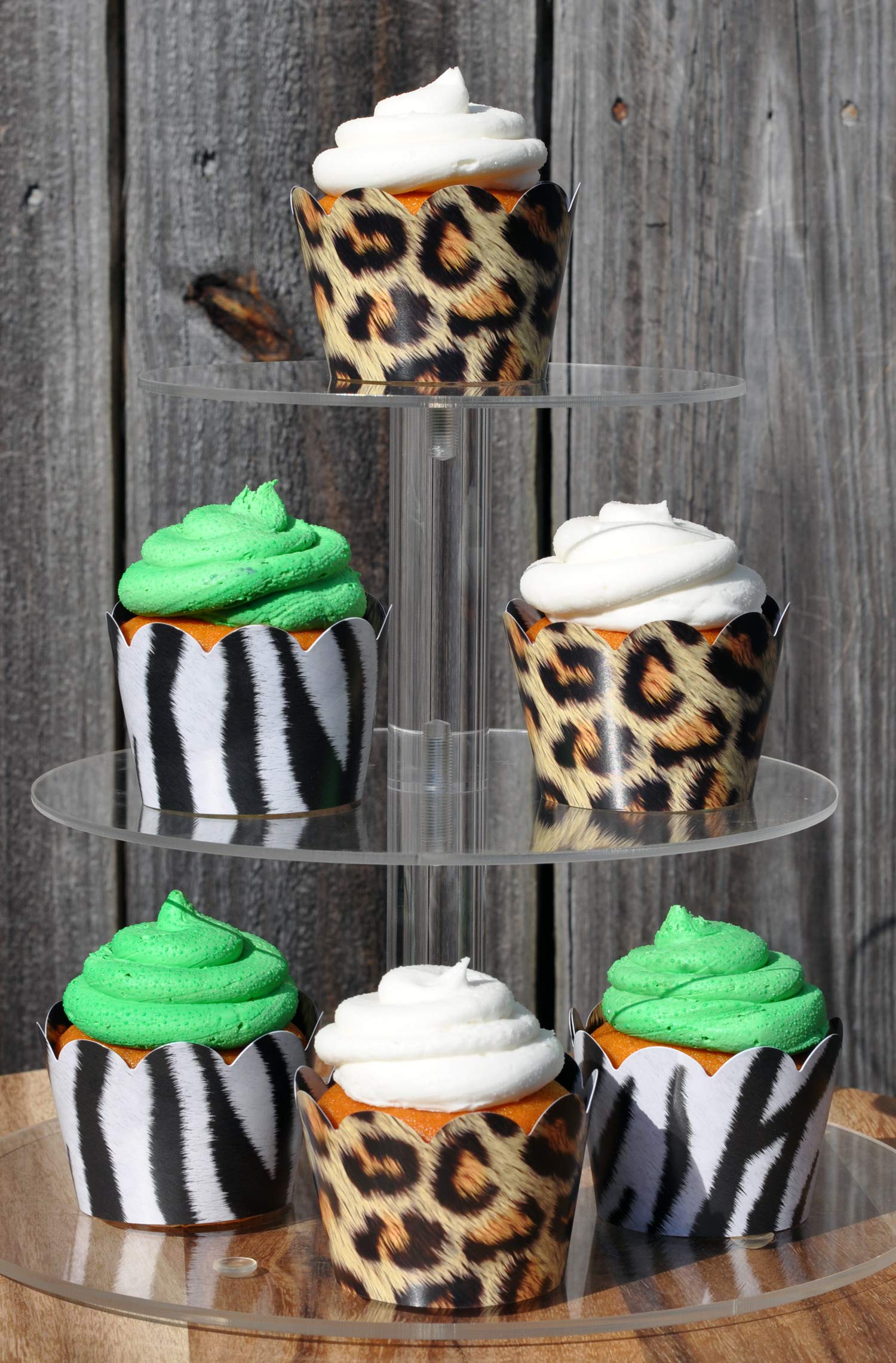 Wild One Cupcake Wrappers - 24-Pack Reversible Zebra & Leopard Print Scalloped Cupcake Holders for Safari Party Decorations, Zoo Theme Baby Showers, Birthday Parties - Perfect for Jungle Themed Events, Kids Birthday Cakes, and Animal Print Dessert Displays