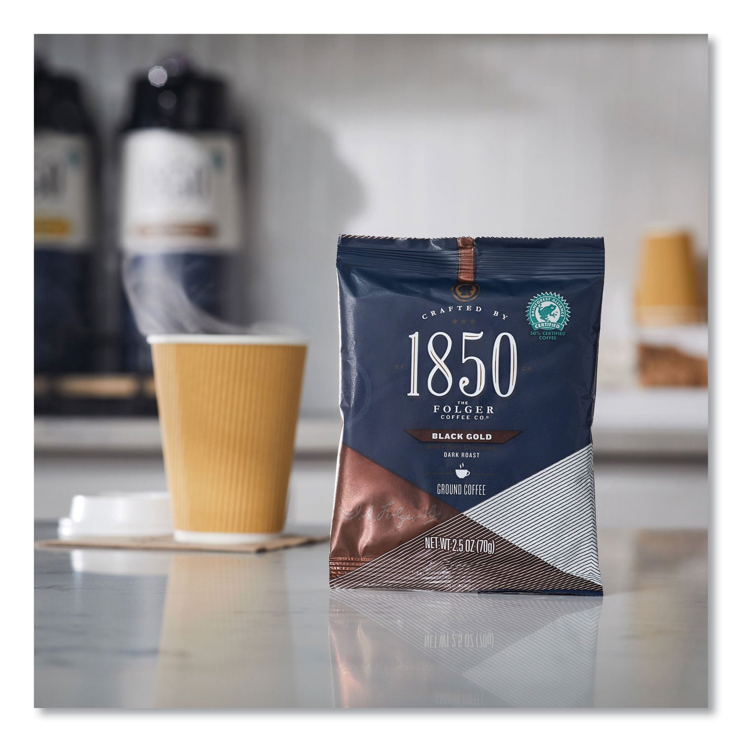 Premium 1850 Coffee Fraction Packs - Black Gold Dark Roast (2.5 Oz, 24 Packs/Carton) | Rich & Bold Flavor for Office, Camping & Home Brewing