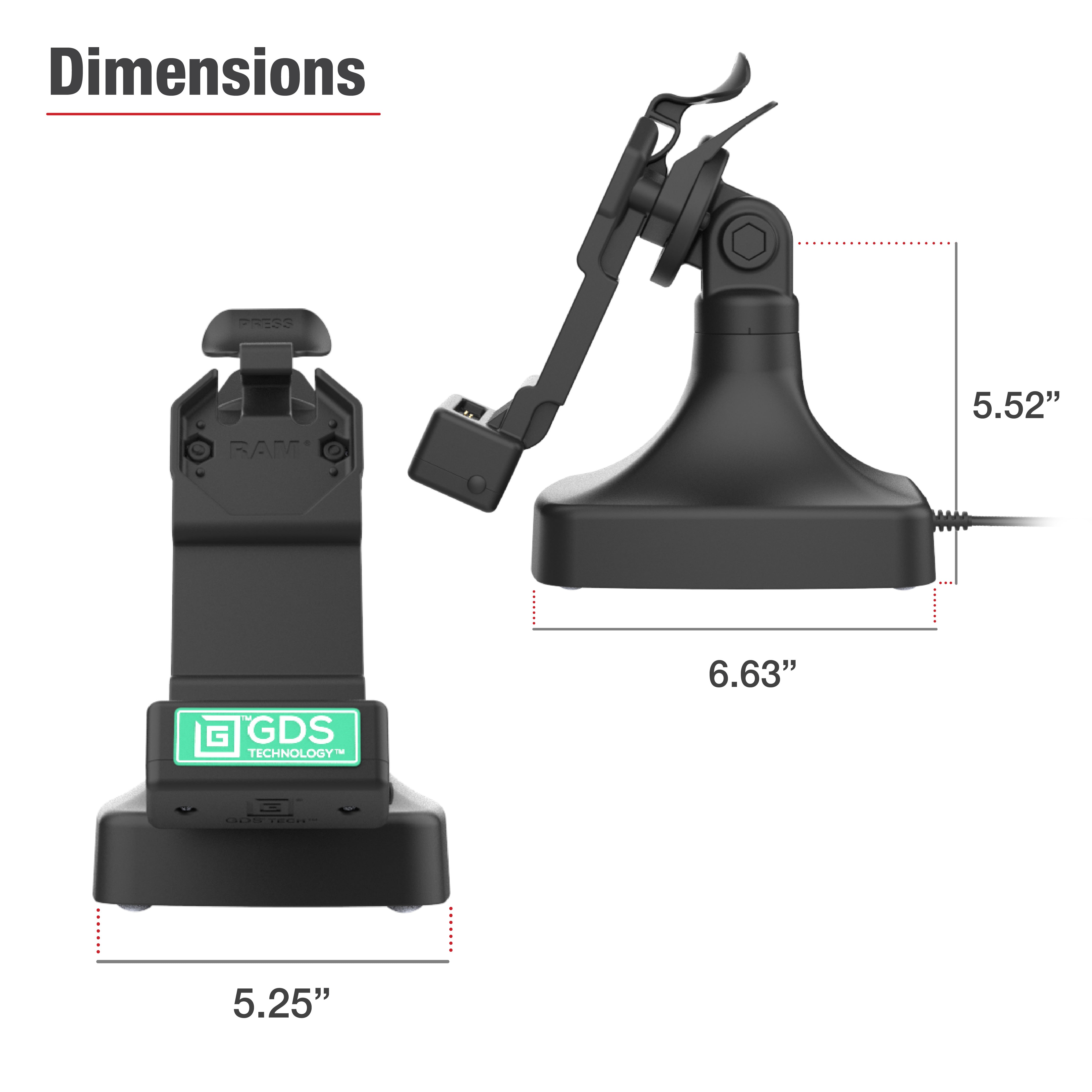 GDS® Uni Conn™ Tilt & Swivel USB-C Docking Station with Data Transfer (RAM GDS DOCK D14 U1C 2A) - Perfect for Home Office & Multi-Monitor Workstations