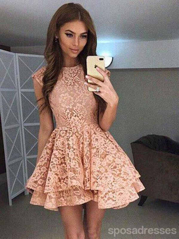 Elegant High Neck Peach Lace Short Homecoming Dress 2018 - CM559 | Perfect for Prom, Party & Special Occasions