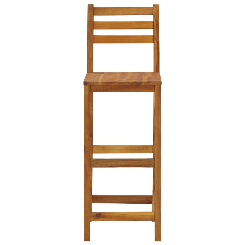Set of 4 Solid Acacia Wood Bar Stools with Backrest & Footrest - 14.2
