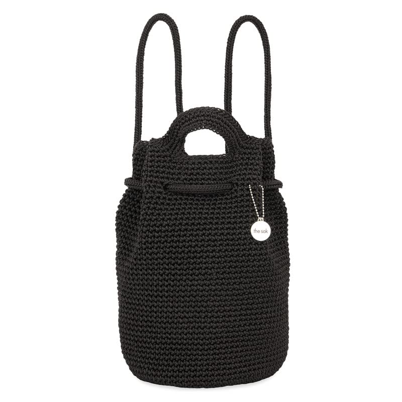 The Sak Small Dylan Crochet Backpack for Women - Adjustable Straps, Lightweight & Stylish Black Crossbody Bag - Perfect for Travel, Work & Everyday Use