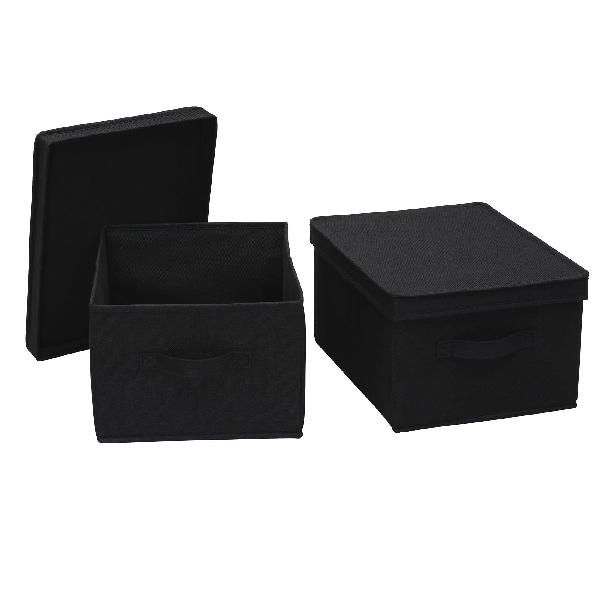 Large Fabric Storage Box with Lid - Set of 2, Black - Organize Closet, Nursery, or Office - Foldable Collapsible Storage Bins for Home Organization