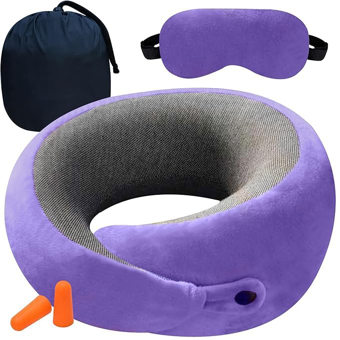Premium Neck Pillow with Eye Mask & Carry Bag - Ergonomic Travel Pillow for Neck Pain Relief - Perfect for Airplane, Car, Office & Home Use - Soft & Supportive Memory Foam for Comfortable Sleep