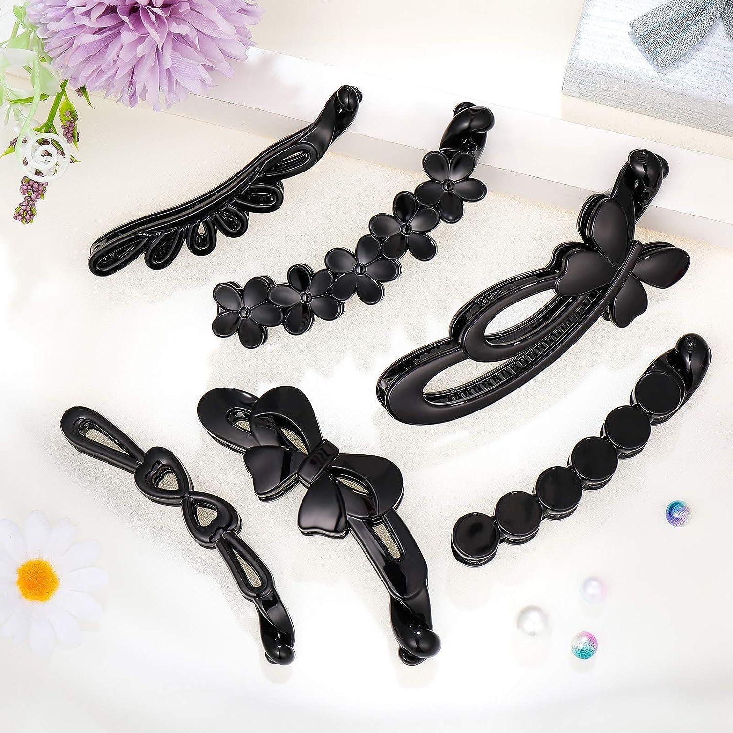 Premium Black Banana Hair Clips for Women & Girls (Pack of 12) - Strong Hold Hair Accessories for School, Work, Gym & Everyday Styling
