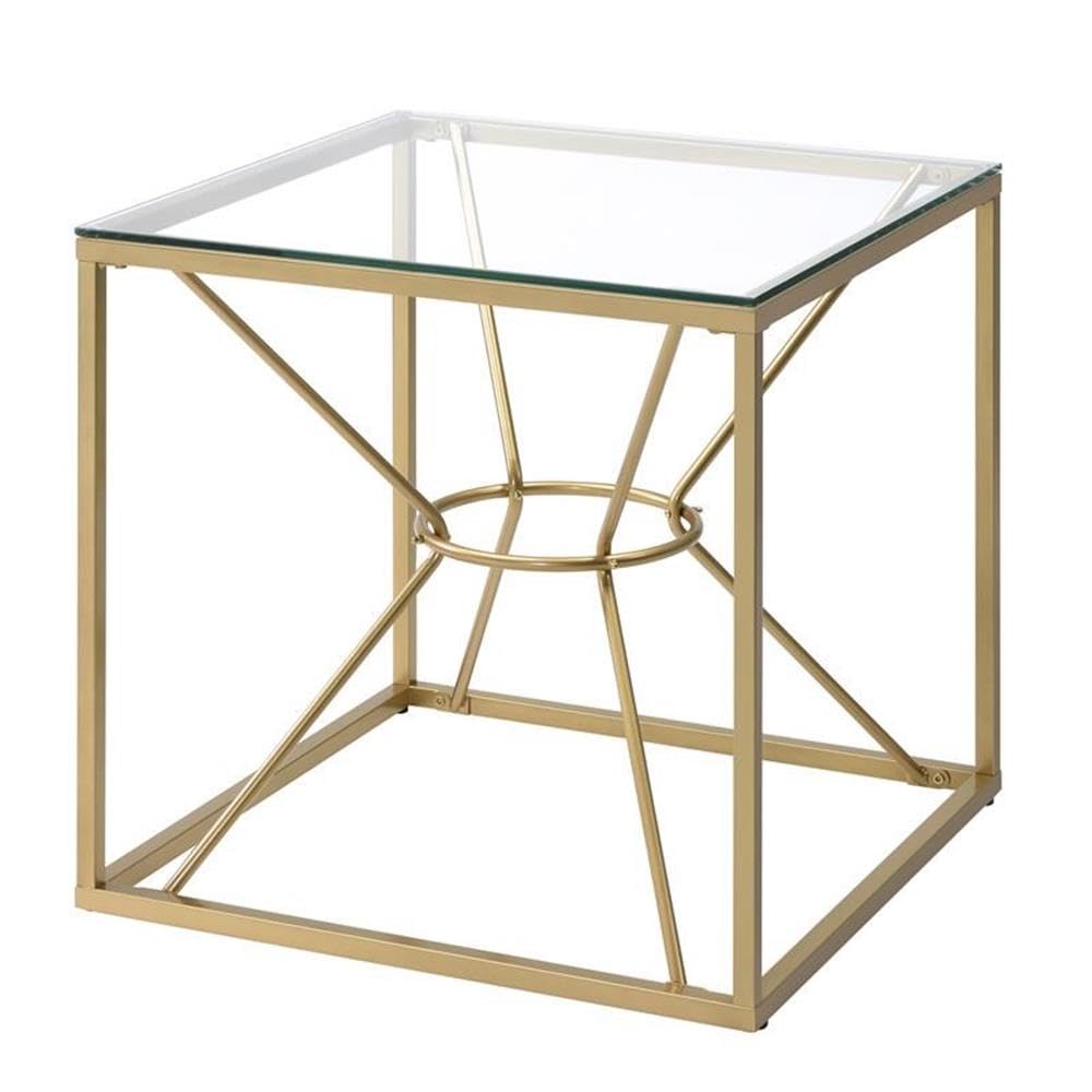 Furniture of America Cevelle Contemporary Gold Glass Top End Table - Modern Side Table for Living Room, Bedroom & Office Decor